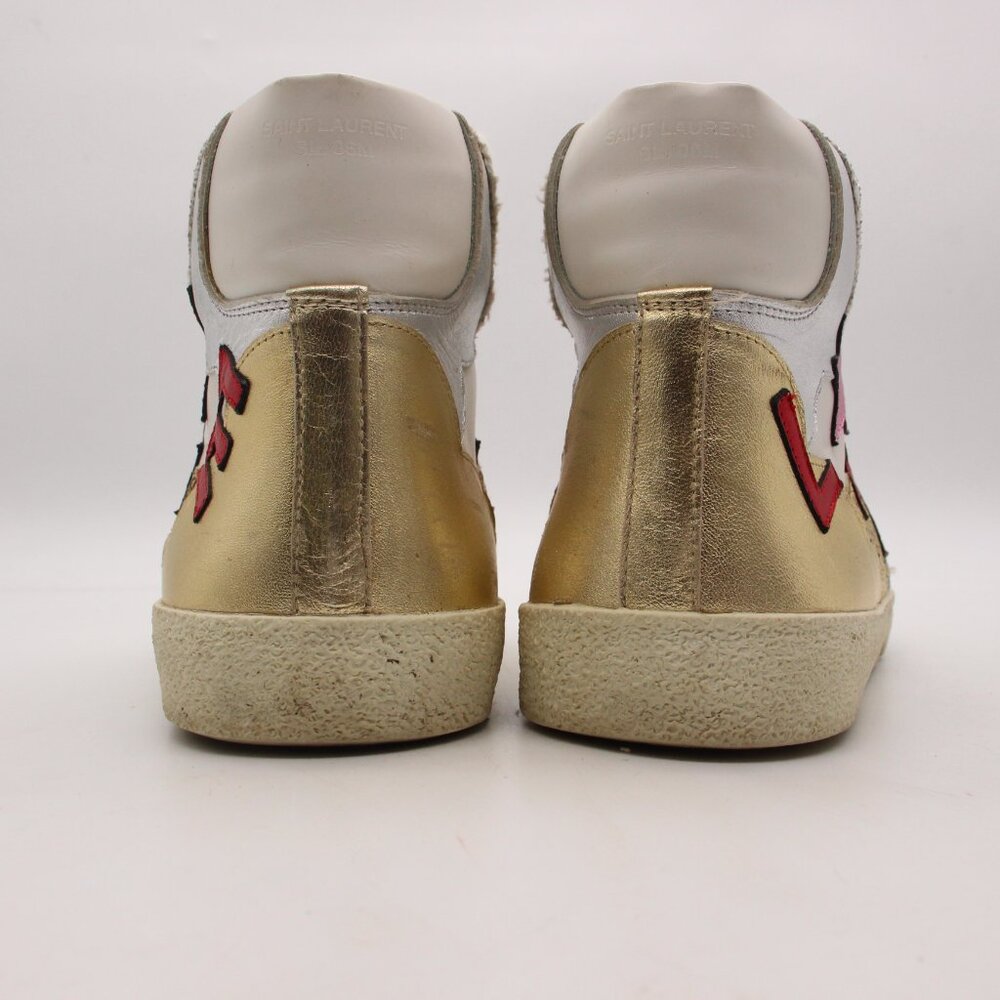 Saint Laurent Paris Love Women's EU 39 Mid Top Sneakers White Leather Glitter - Picture 4 of 13